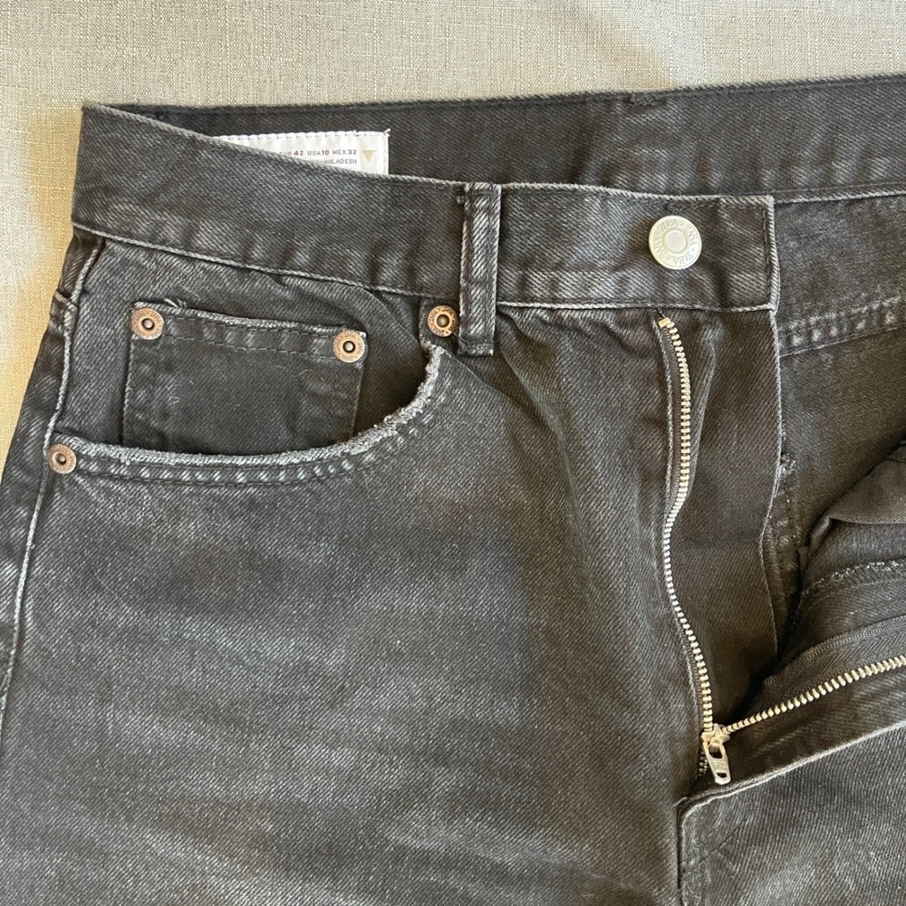 Zara High Waist Straight Leg Jeans Womens Size 10 Faded Distressed Black Wash - Picture 8 of 12
